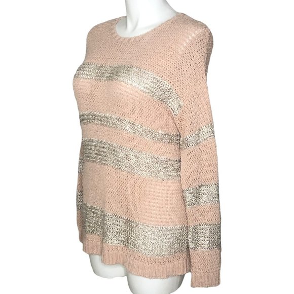 Chico’s NWT Marley Pullover Sweater, Pink Silver Sparkle Stripe Women's 2 (L) - Picture 6 of 13